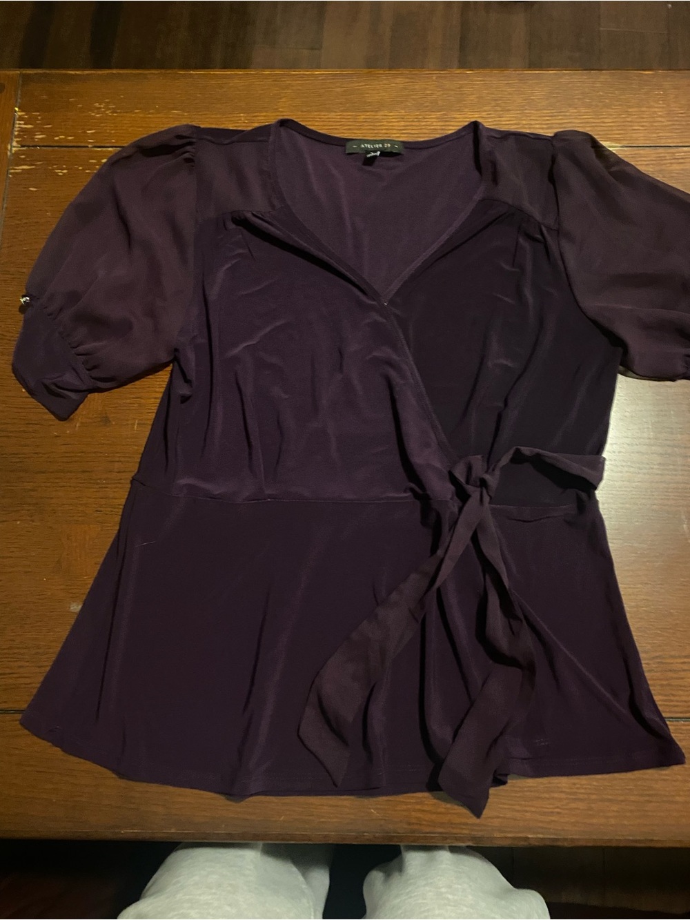 Atelier Sona Deep Plum Wrap Blouse with Side Tie